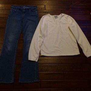 Old Navy white fleece top & sweetheart jeans